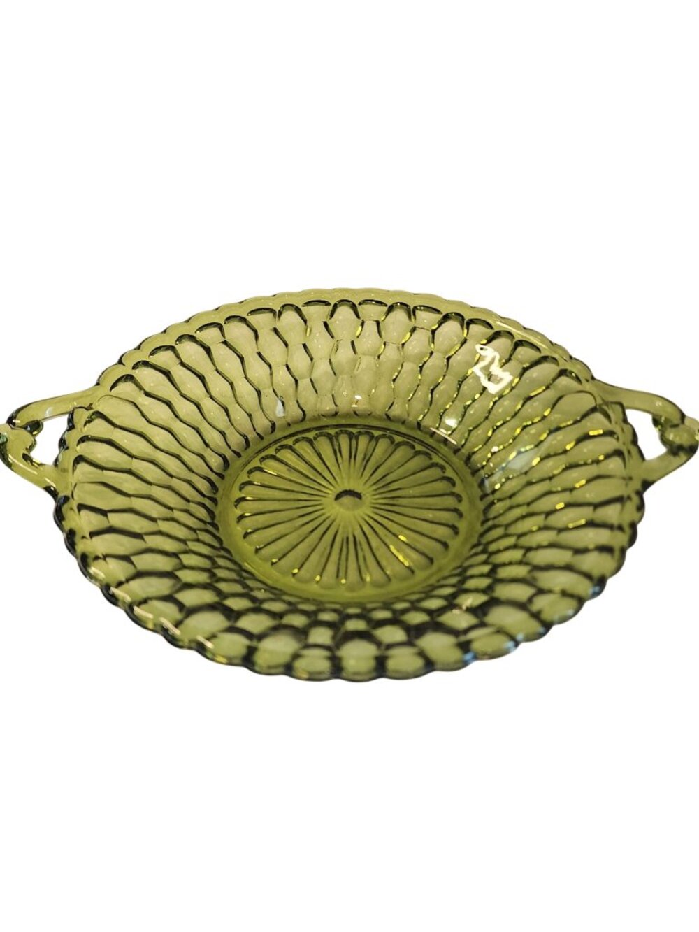 Vintage Indiana Glass Green Honeycomb Depression Glass Relish Dish